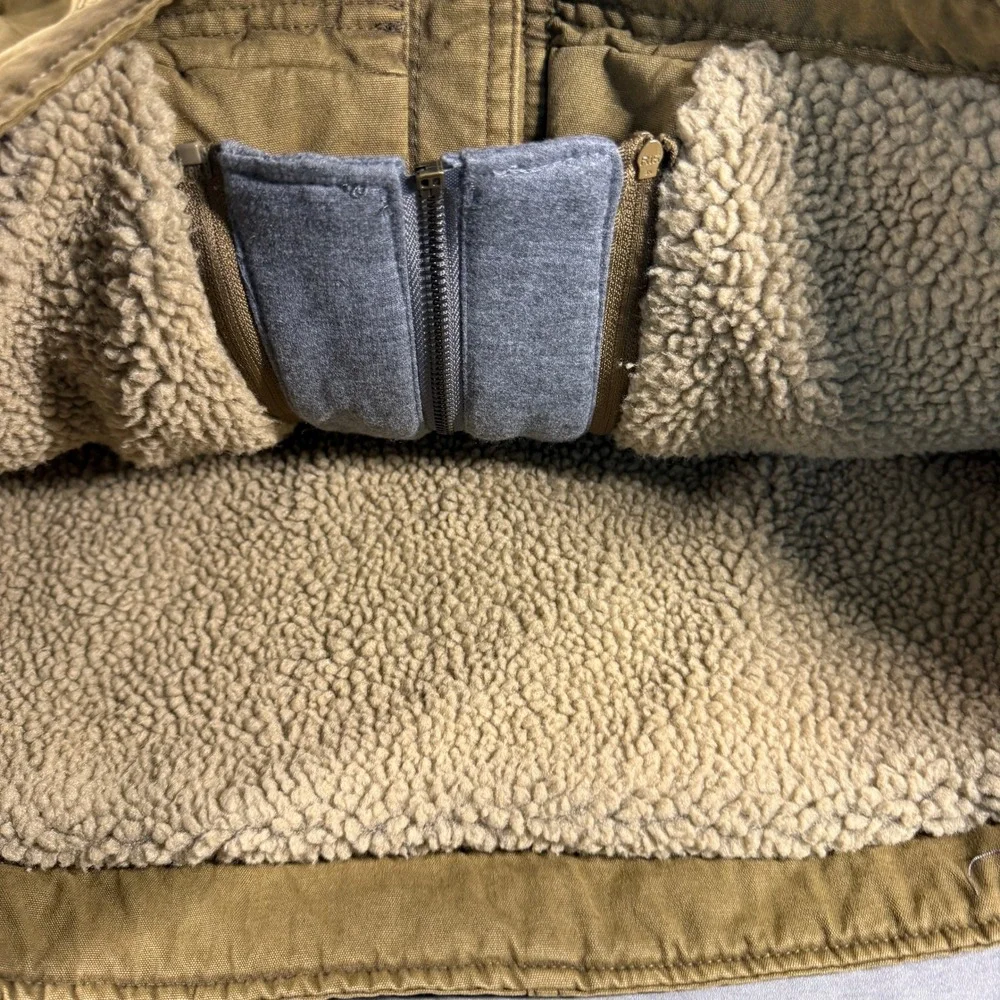Levis Military Jacket Medn Medium Khaki Brown Hoodie Sherpa Fleece Lined FullZip